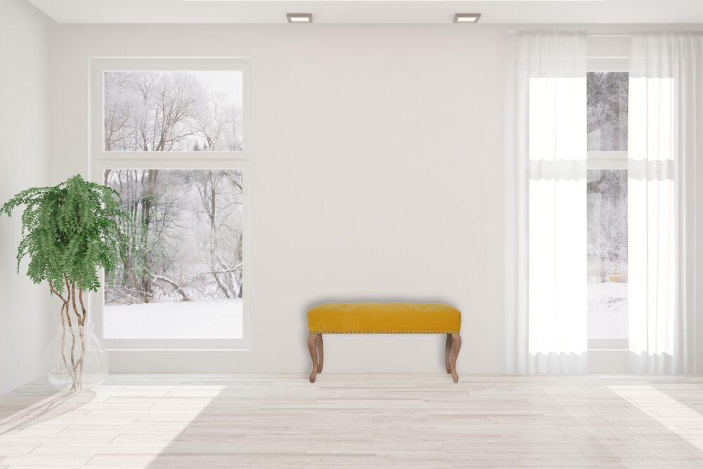 French Style Mustard Velvet Bench - Image 10