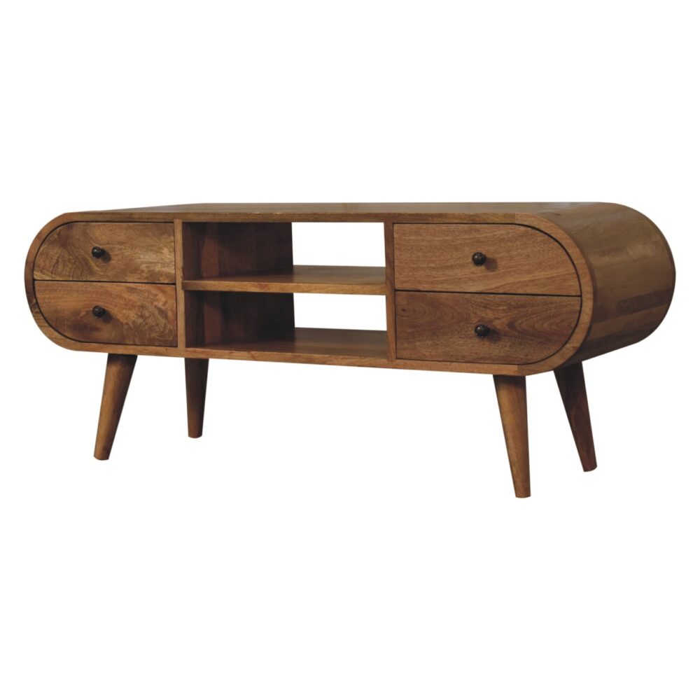 Oak-ish Circular Media Unit with 2 Open Slots - Image 3