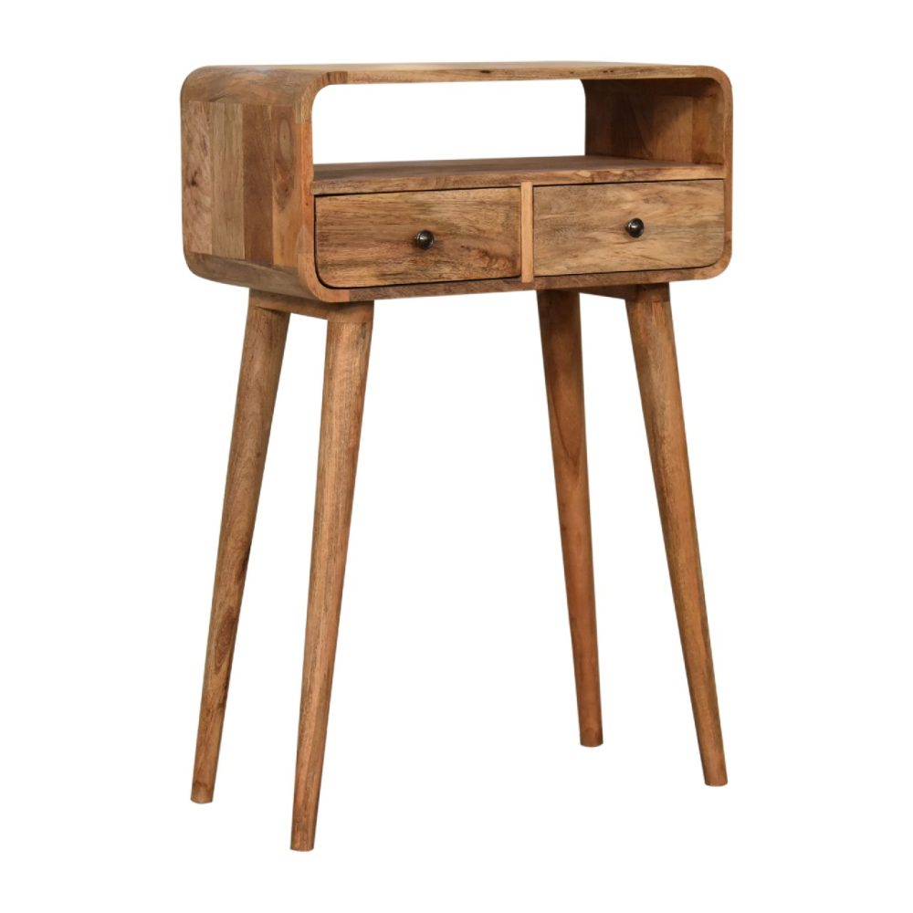 Mini Curved Oak-ish Console Table - Image 3