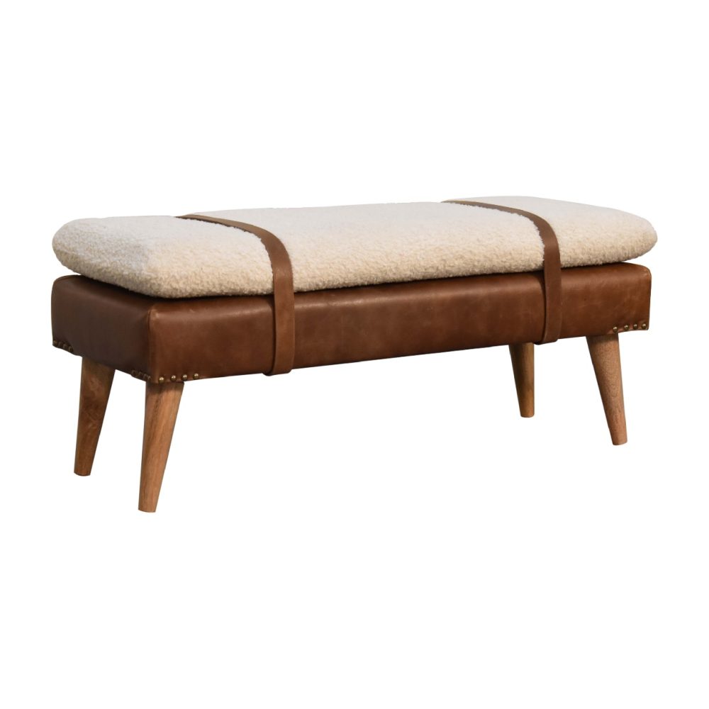 Boucle Buffalo Hide Leather Bench - Image 4