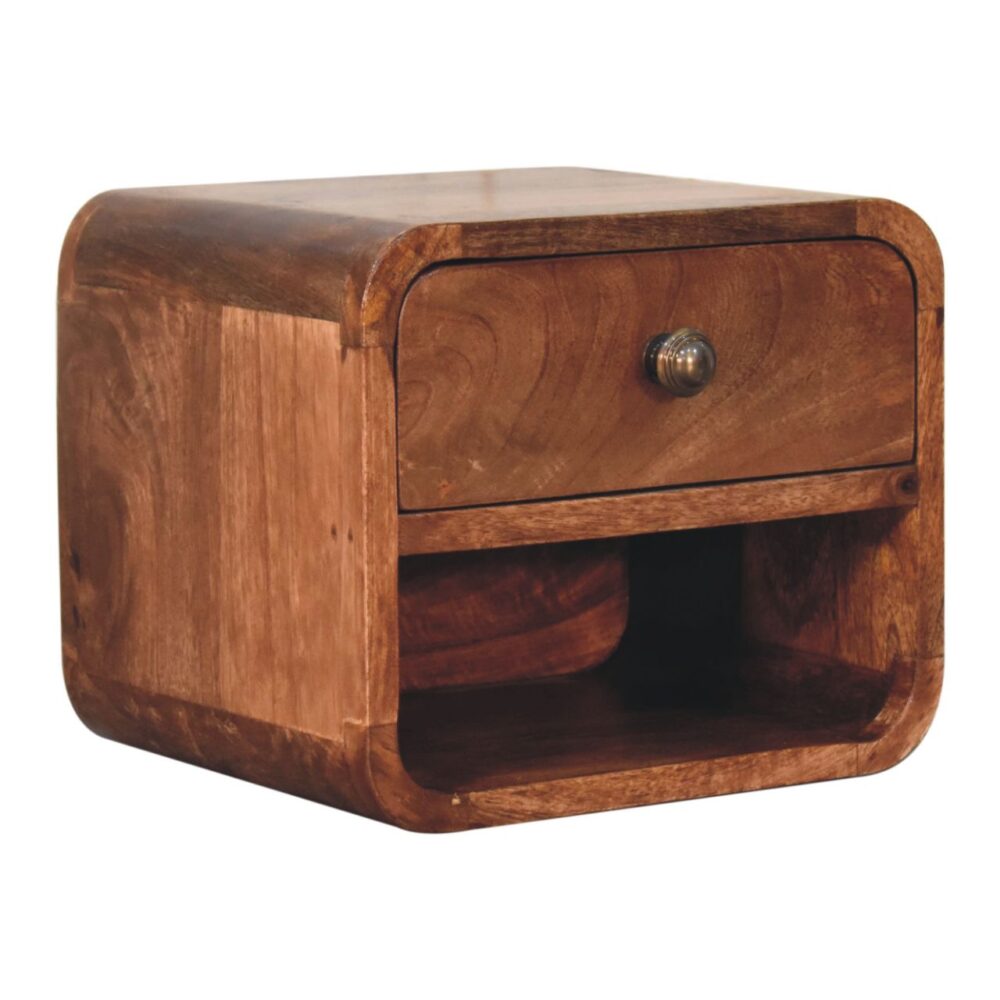 Mini Honey Caramel Wall Mounted Bedside with Open Slot - Image 3